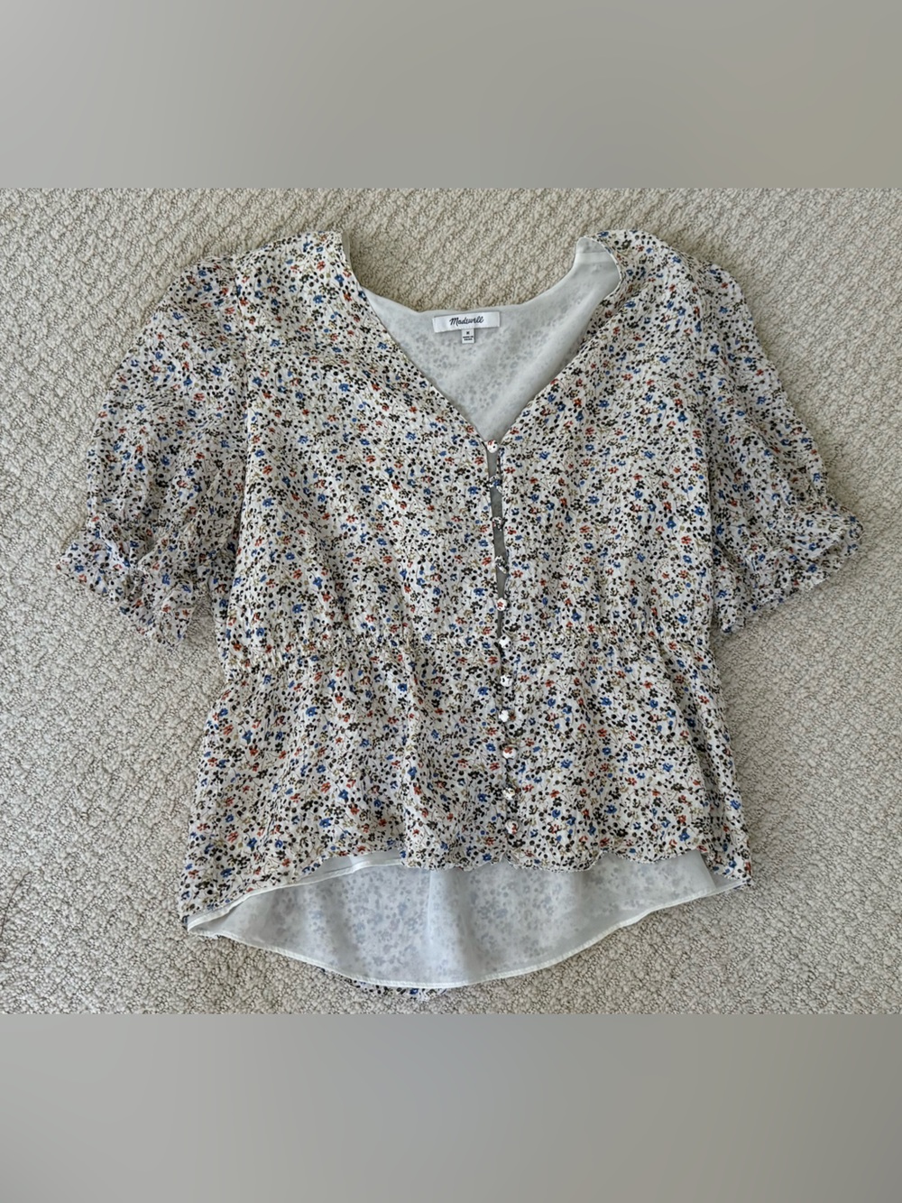 Madewell Cream Floral Button Peplum Top